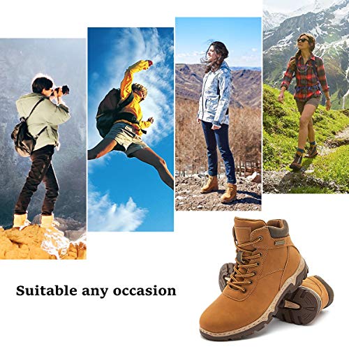 hash bubbie Women Mid Hiking Boots Outdoor Waterproof Non Slip Backpacking Trekking Walking Trails（Camel.8 - Thumbnail 6