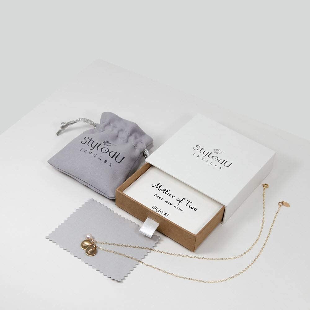 Personalized Mother of 2 Children Initial Necklace – 14K Gold Filled Custom Children's Initial with Pearl, Meaningful Gift for Mom on Mother’s Day, Birthday, Christmas, Thanksgiving