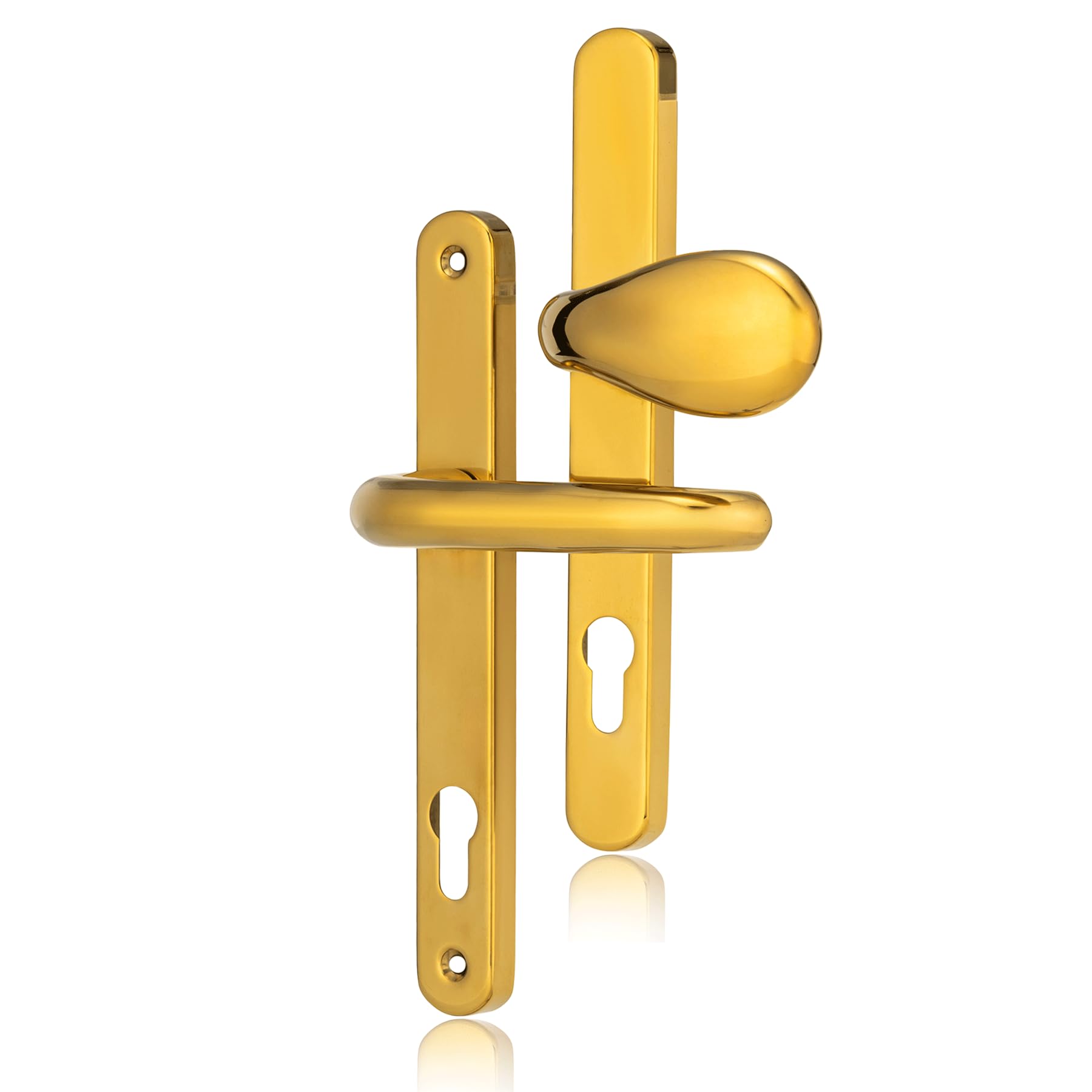 Xfort Polished Brass Uros Inline Upvc Door Handle, (Pz 92Mm, Screw Hole Distance 211Mm, Overall 243Mm) Aluminium Lever/Pad Upvc, Front Door Handle
