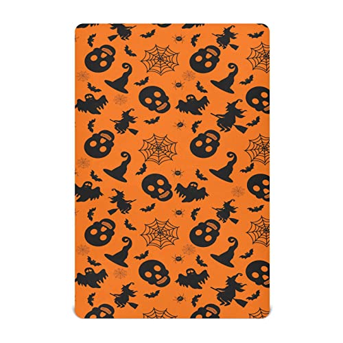 Image of Halloween Orange Bat Ghost Crib Sheets Soft Breathable Fitted Baby Crib Sheets Mattress Cover for Girl Boys, 52 inch x 28 inch x 9 inch