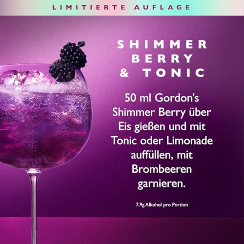 Gordon's Shimmer Berry Gin Likör, Einzigartiger Glitzer-Effekt, Limitierte Auflage, mit Aromen von saftigen Beeren, 20% vol, 700ml Einzelflasche