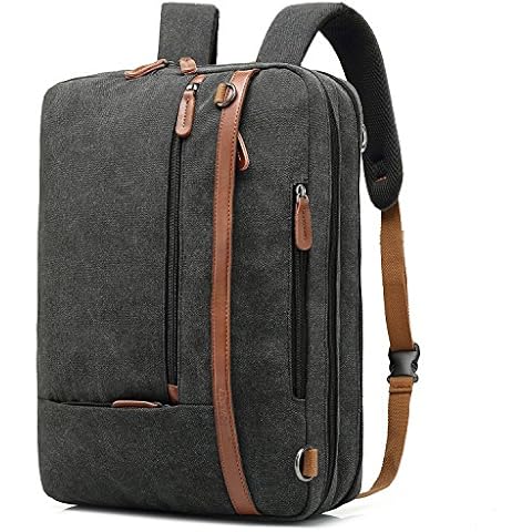 CoolBELL Convertible Backpack Shoulder bag Messenger Bag Laptop Case Business Briefcase Leisure Handbag Multi-functional Travel Rucksack Fits 15.6 Inch Laptop For Men/Women (Canvas Black) Cover