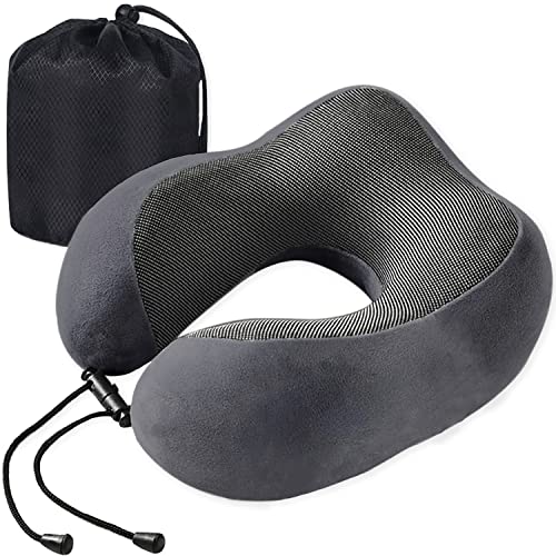 Poligono Almohada de Viaje,Cojin Cuello de Espuma de Memoria Portátil de Viaje,Pequeño y Ligero,Adecuado para Viajar, Colchón de Aire Suave y Cómodo,Gris Oscuro
