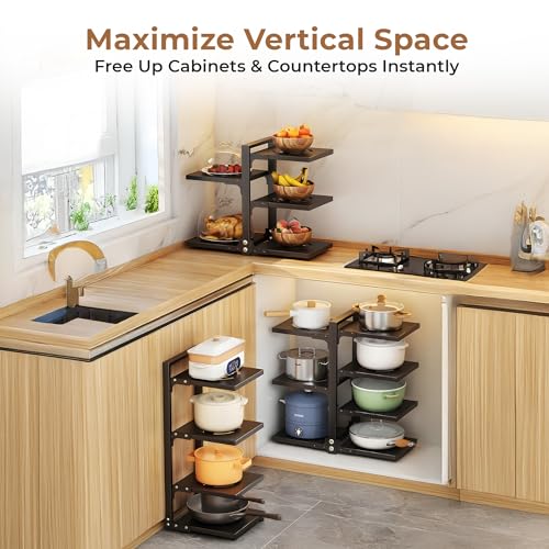 Image of HomeEssentials Kitchen Counter Pan Rack Multipurpose Organizer - 7 Tier Adjustable Pot Holder /Shelf Drawer Stand for Crockery /Pull Out Cabinet Organizer, Utensil Holder (7 TIER)