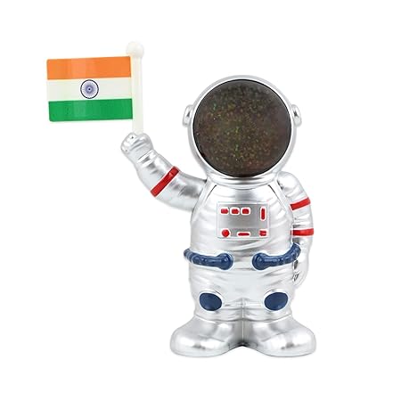 YOURKARTS.COM Solar Power Astronaut Ornament Moving Hand with Indian Flag for Home with Stick, Car Dashboard & Decoration Showpiece (Silver)