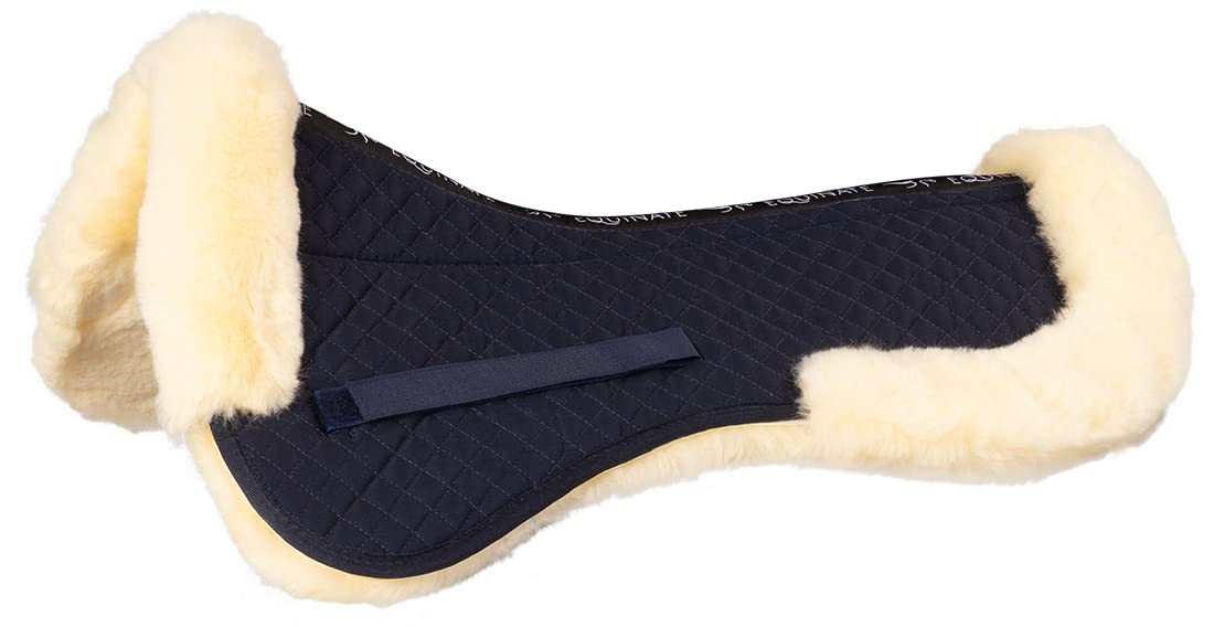 Equinate Cojín para sillín de piel de cordero, con libertad para la columna vertebral, color azul marino y natural para caballo y pony, sillín de 15 a 15,5 pulgadas