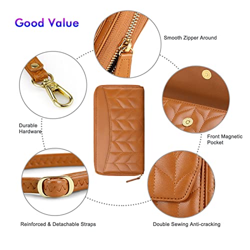 Image of nuoku RFID Blocking Wristlet Wallet for Women, Zip-Around Crossbody Clutch with 2 Removable Straps
