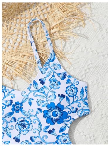 Milumia Girl's Floral Print Cut Out Spaghetti Strap One Piece Swimsuit with Beach Skirt4