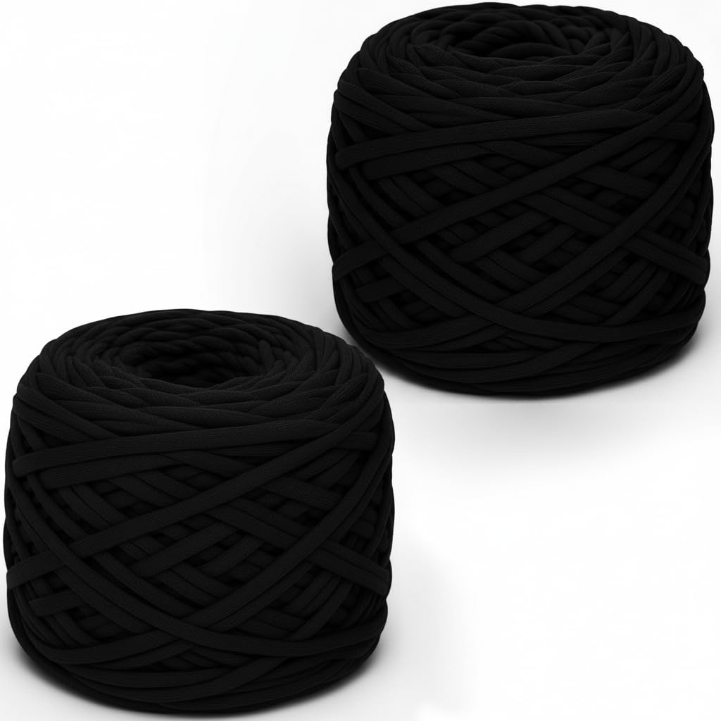 Xtrillogen 2 x 285g T Shirt Yarn,Chunky Yarn for Hand Knitting,Chunky Wool Knitting Kit,Tshirt Yarn for Crochet Wool Bags,Blankets,Baskets & DIY Home Decor (Black) — image 1