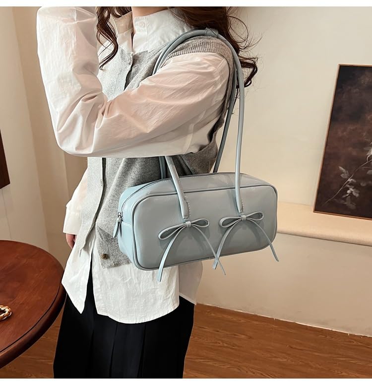 Shoulder Bags for Women Bowler Bag Purse Y2k Bow Purse Cute Shoulder Handbag Faux Leather Swing Bag Coquette Tote3