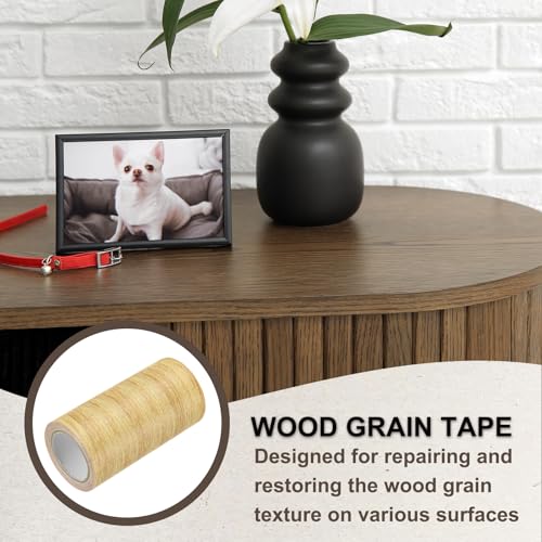Image of PATIKIL Wood Grain Tape 4 inch x 15 Ft, 2 Pcs Self-Adhesive Wood Texture Repair Tape Realistic Wooden Effect Patch for Furniture Cabinets Floor Walls, Yellow Oak