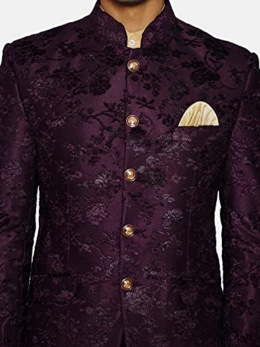 WINTAGE Men's Embroidered Velvet Party/Festive Indian Jodhpuri Grandad Bandhgala Blazer : Blue4