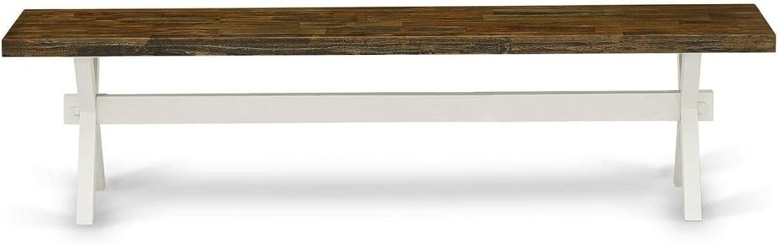 HomeStock Wood Dining Bench - Modern Style Indoor Bench for Kitchens & Living Rooms 60 Inch/Distressed Jacobean and Linen White