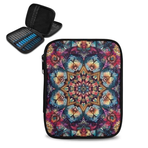 Image of Mandala Flower Crochet Hook Case Crochet Hook Holder Portable Storage Bag with Web Pockets Suitable for Needles /Knitting Accessories