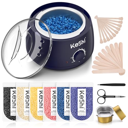 Image of KeShi Waxing Kit, Painless Hair Removal Wax Warmer with 6 Bags Hard WaxBeans for Full Body, Legs, Face, Eyebrows & Bikini- Ideal for Both Women & Men(Navy Blue)