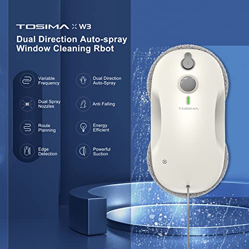 Image of Tosima W3 Window Cleaning Robot - Dual Direction Auto-Spray Smart Window Cleaner with Triple Safety System, Smart Navigation, Remote Control, for All Smooth Surfaces, with 12 Rags, White