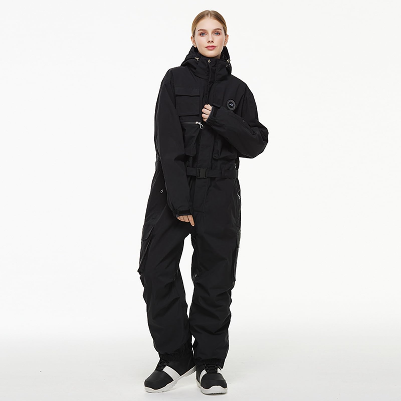 Generisch Tuta da sci invernale da uomo, impermeabile, con cappuccio, pantaloni da neve, pantaloni da snowboard, sportivi, per attività all'aria aperta, con tasche