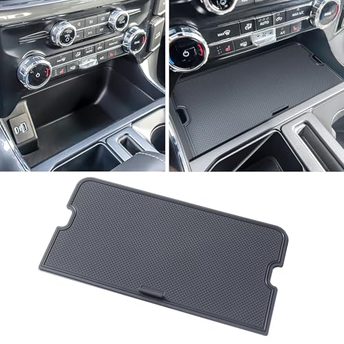 Center Console Compartment Cover for Ford F150 Accessories 2021-2025 2026/Lightning XLT PRO 2022-2025 Interior Hidden Panel Secret Pocket Lid USB Hole (Fits The Open Pocket in Front of The Shifter)