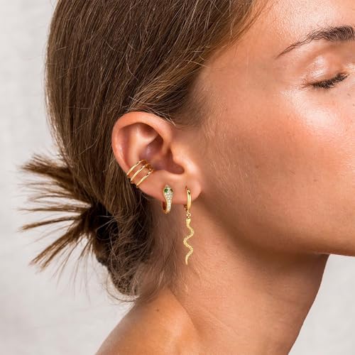 VACRONA Gold Hoop Earrings Huggie Earrings for Women 14k Gold Plated Small Hoops Green Snake Shell Beaded Earrings Hypoallergenic Jewelry Gift2