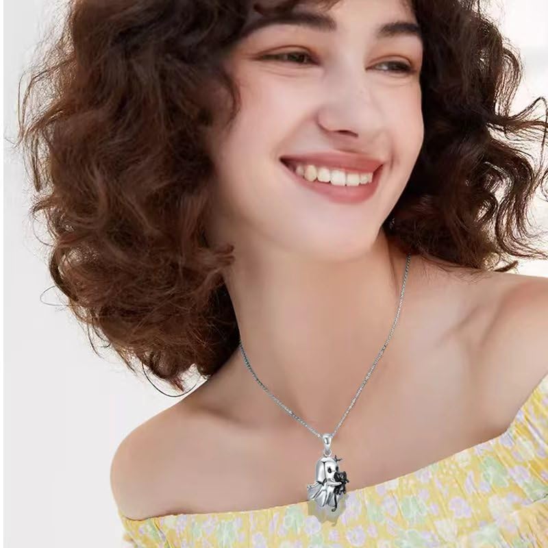 ONLYJUMP Halloween Lovely Ghost Necklace for Women S925 Sterling Silver Black Heart Crystal Ghost Pumpkin ghost Necklace Cute Halloween Gothic Jewelry Gifts4