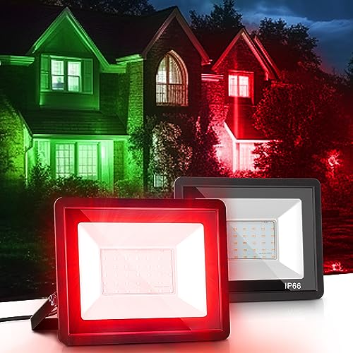 L LOHAS LED Red Christmas Flood Light Outdoor 50W Dusk to Dawn 2 Pack
