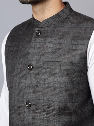 Image of LATEST CHIKAN Men's Traditional Tweed Cotton Checkred Premium Nehru Jacket /Waistcoat