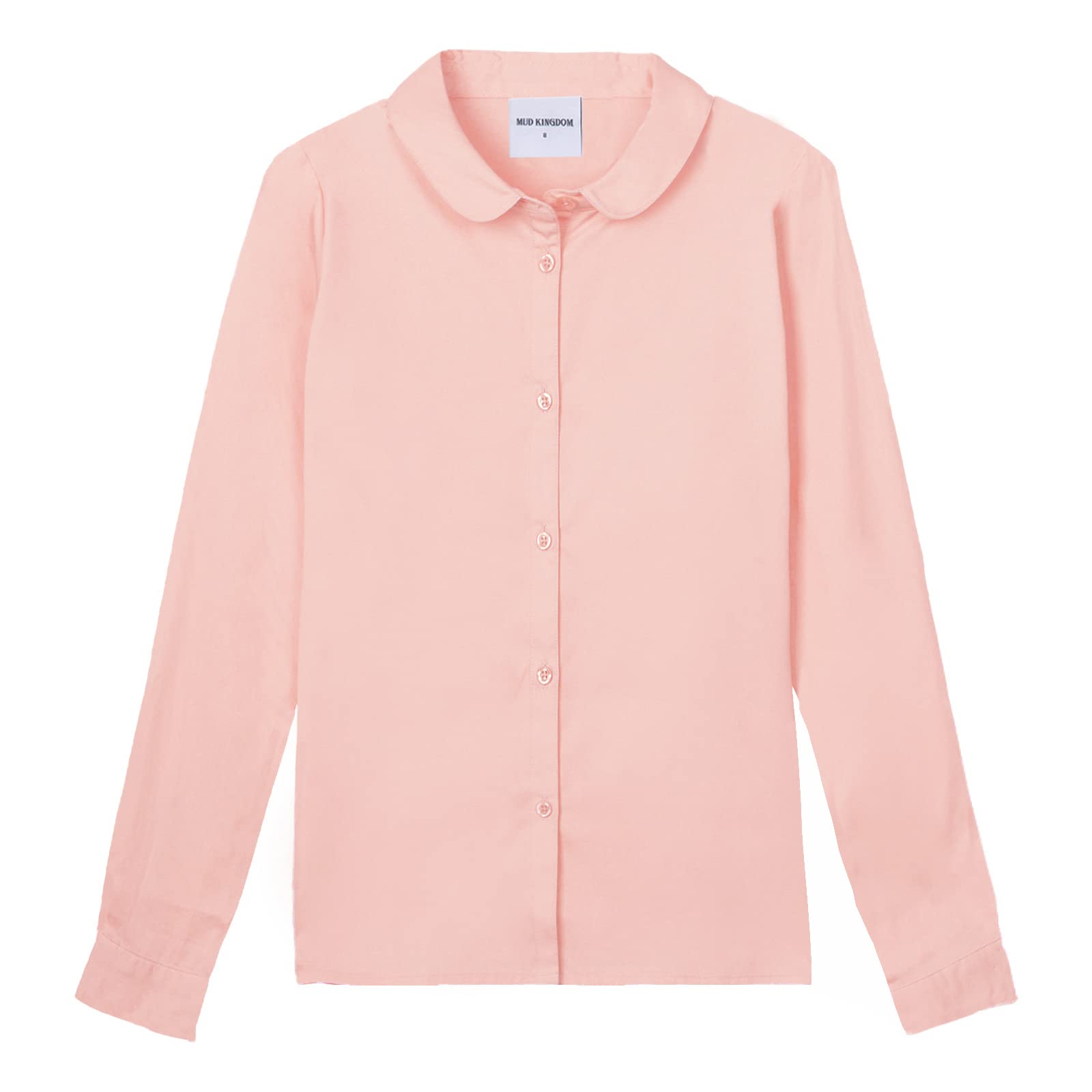 Mud KingdomGirls Dress Shirts Peter Pan Collar Blouse Long Sleeve Poplin School Uniform Solid