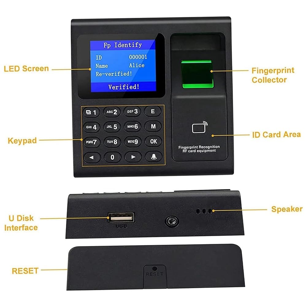 MáQuina de Control de Asistencia Reloj de Tiempo con ContraseñA de Huella Digital para Empleado con Escaneo de Dedo, RFID y PerforacióN de PIN en