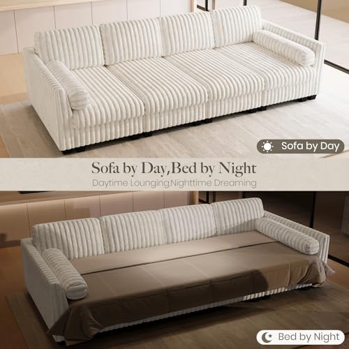 Image of Belffin Plush Corduroy Modular Cloud Sofa Bed with Deep Seat Sectional Cloud Couches for Living Room. Beige Couch