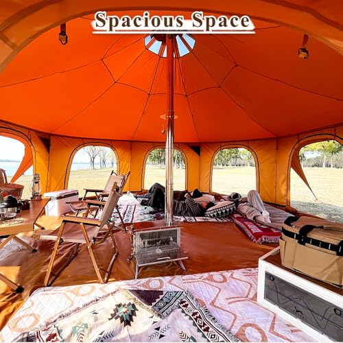 Image of TOMOUNT Canvas Bell Tent Wall Tent with Stove Jack for Camping Glamping Yurt Dia.16.4ft*9.2ft