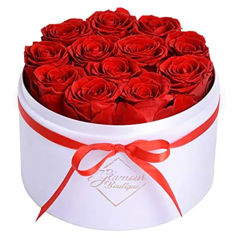 GLAMOUR BOUTIQUE Flowers Forever in a Box 12 Preserved Roses in Velvet Box for Delivery, Valentine's Day Gifts for Her, Birthday, for Women, Eternal Rose for Wife, Mom Flower - Red Cover