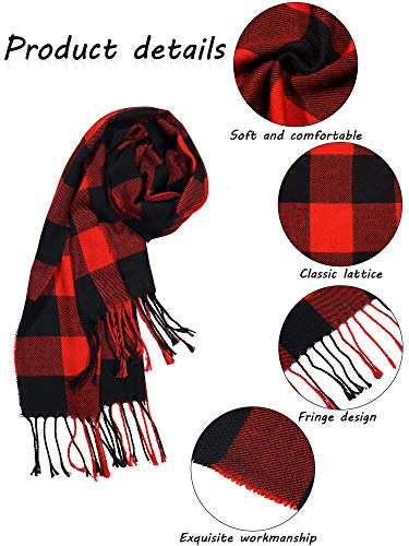 2 Pack Kids Plaid Warm Scarf Cashmere Feel Shawls Scarves Unisex Winter Wraps (Red and Black Square)3