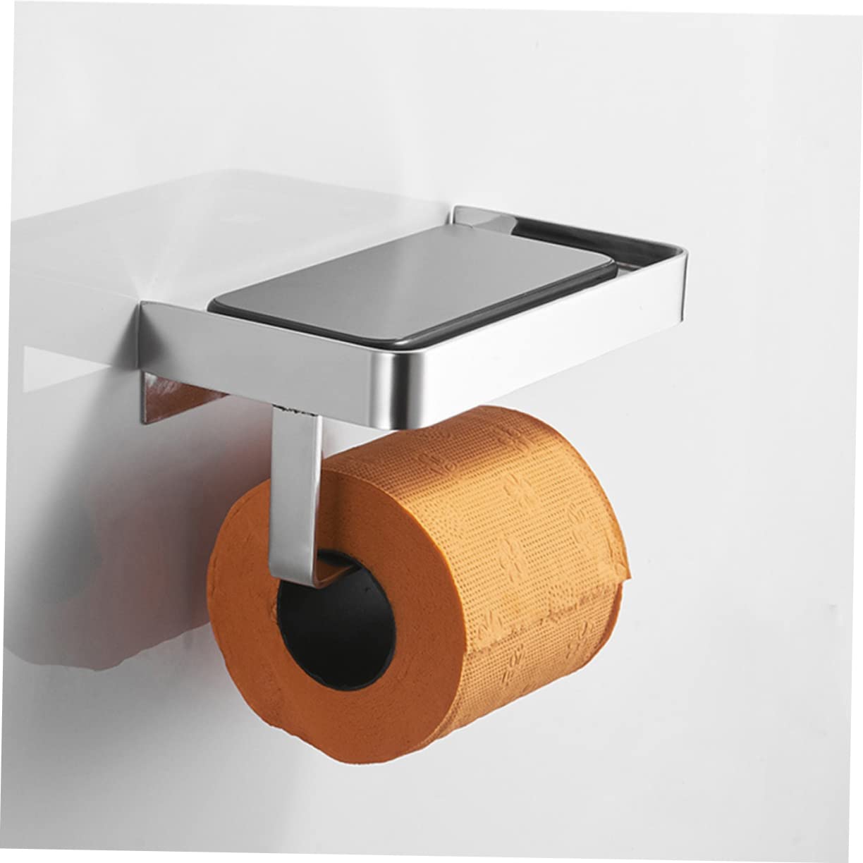 NUOBESTY Porta Carta senza Sbiadire da Muro in Acciaio Inossidabile Igienica Argento con Ripiano Porta Telefono Resistente per Bagno e Cucine