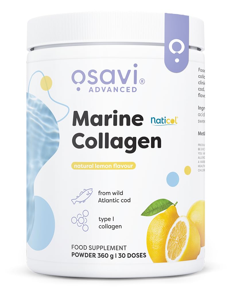 Osavi Marine Collagen – 360 g Powder | Lemon Flavor | Supports Skin Elasticity & Reduces Wrinkles | Naticol® Collagen Peptides from Wild Cod, Enriched with Vitamin C for Collagen Formation