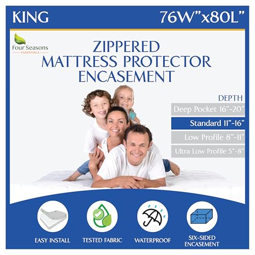 King Size Mattress Protector Bed Bug Waterproof Zippered Cover - Hypoallergenic Premium Quality...