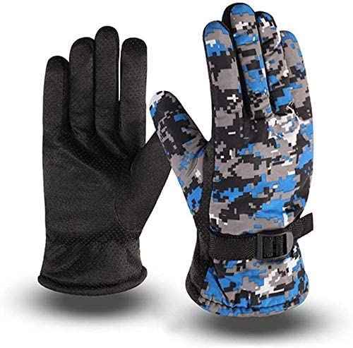 SOKSI Men's and Women's Winter Warm Army Printed Velvet Thickening Cold Proof Outdoor Cycling Motorcycle Skidding Cotton Gloves (Blue)-image-25