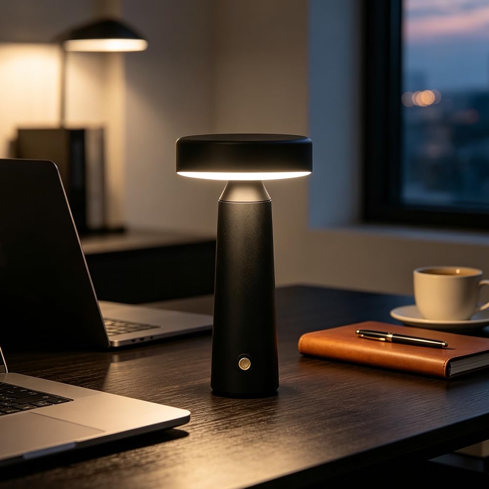 Akku Tischlampe Kabellos LED Dimmbar Innen Tischleuchte Schwarz USB Aufladung Batteriebetrieben Nachttischlampe, Leselampe, 3 Helligkeitsstufen Nachttischlampe Stilvolle Beleuchtung Lichter