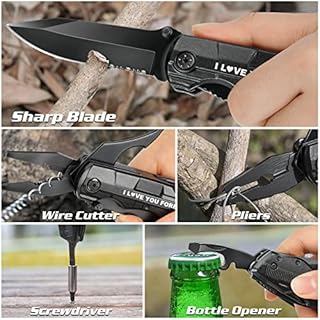Gifts for Boyfriend Husband,Multitool Pocket Knife "I LOVE YOU",Anniversary Birthday Christmas Valentines Day Gifts for Him,Unique Camping Hunting Cycling Gift Ideas for Men