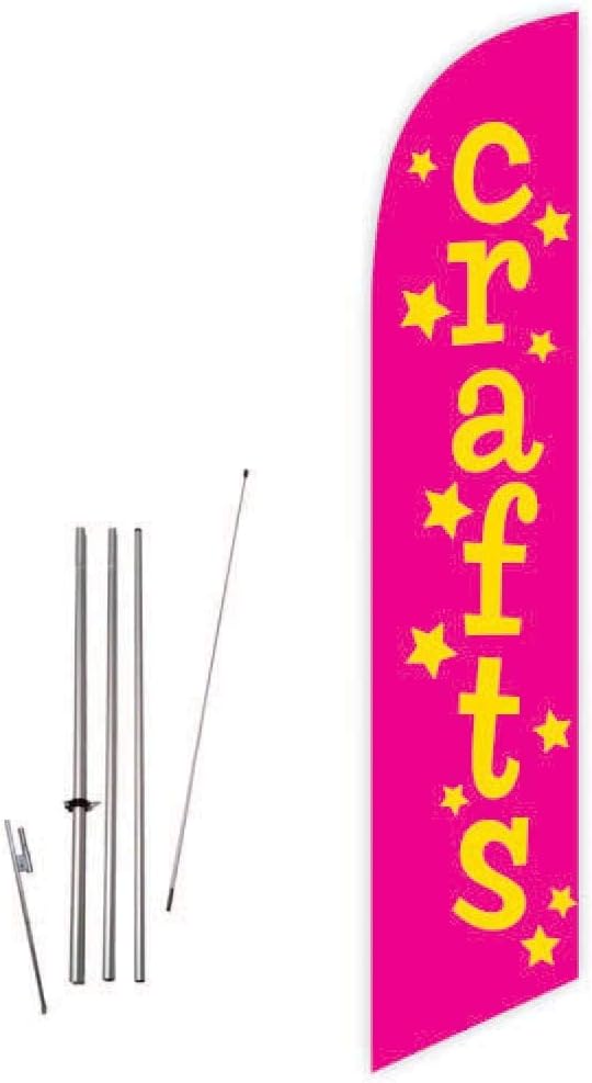 GLOBAL ADVERTISING SOLUTIONS Crafts Pink Feather Flag Eye Catching Banner Sign for Business and Marketing Complete Set with 15 ft Pole Kit and Ground Spike