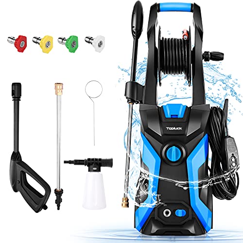 Pressure Washer TOOLUCK 1350PSI Power Washer 1.11 GPM Electric Pressure Washer 1400W High Power Washer Surface Cleaner Machine with Hose Reel & 4 Nozzles