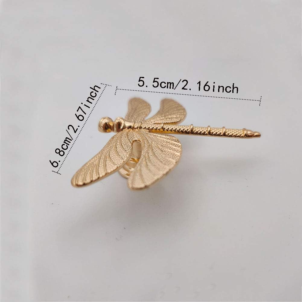 Cabinet Pulls, 6 Pcs Dragonfly Cabinet Knob, Hardware Furniture Decoration Handles for Drawer Dresser Wardrobes Closet Kitchen Cupboard Bedroom, Vivicap Dragonfly Pulls Decoration (Gold)