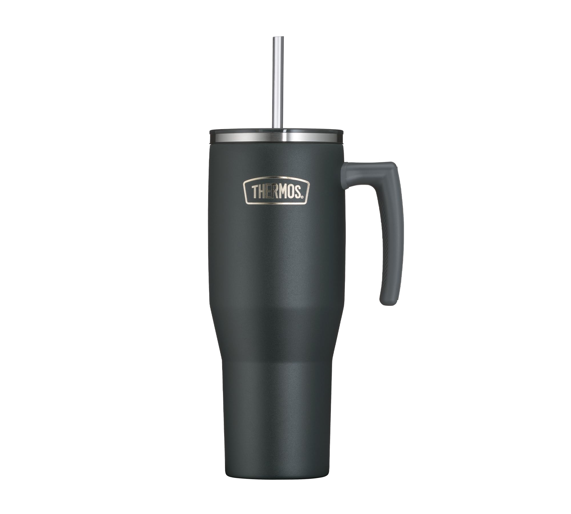 Thermos Refreshing Series kubek izolacyjny 1,1 l, czarny, matowy, ze słomką i uchwytem, do podróży, pracy lub domu, neutralna smakowo stal nierdzewna z podwójnymi ściankami