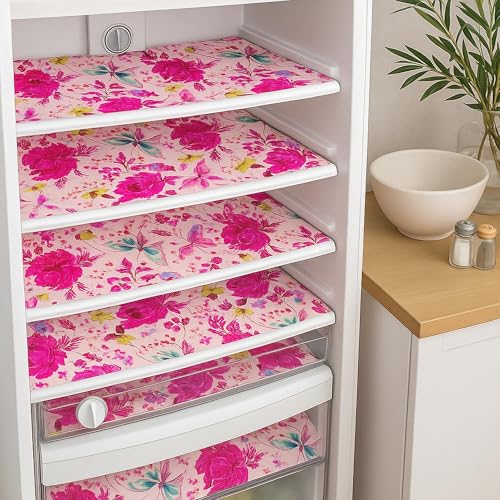 Image of WWW.THROWPILLOW.IN 450+L Double Door Floral Fridge Tray Mats Set of 12 Fabric Liners Refrigerator Main Trays, Veg Drawer & Bottle Racks |Non-Plastic, Machine Washable, Durable & Scratch-Resistant