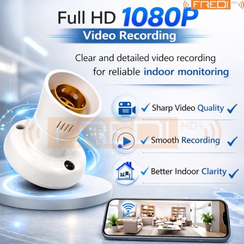 Image of FREDI HD PLUS WiFi Bulb Holder Camera 1080P, Indoor Security Camera with V720 App, Wide Angle View, Live Streaming on Mobile & Laptop, AC 220V Powered, Supports 128GB SD Card