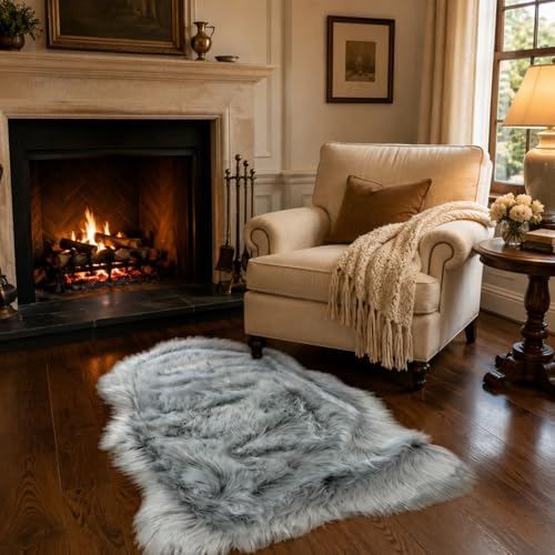 EasyJoy Faux Sheepskin Rug, Fluffy Faux Fur Rug, Ultra Soft Shag Area Rug with Non-Slip Backing for Bedroom, Living Room, Nursery, Kids Room(2 x 3 ft Sheepskin, Frosted Bottom Gray)