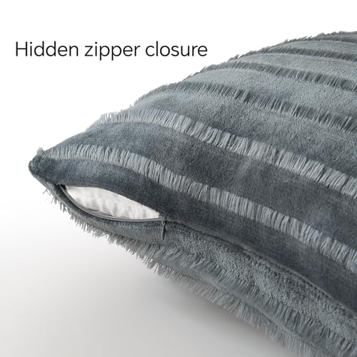 Image of BEDELITE Velvet Pillow Covers with Zipper, Boho-Dark Gray, 18x18 in, 2 Pc