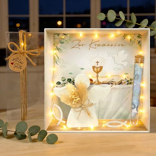 Kommunion Geschenke für Mädchen Junge Geldgeschenk Kommunion Verpackung Geschenkbox mit LED Lichterkette Reagenzglas Erstkommunion Deko Erstkommunion Geschenke Mädchen Junge