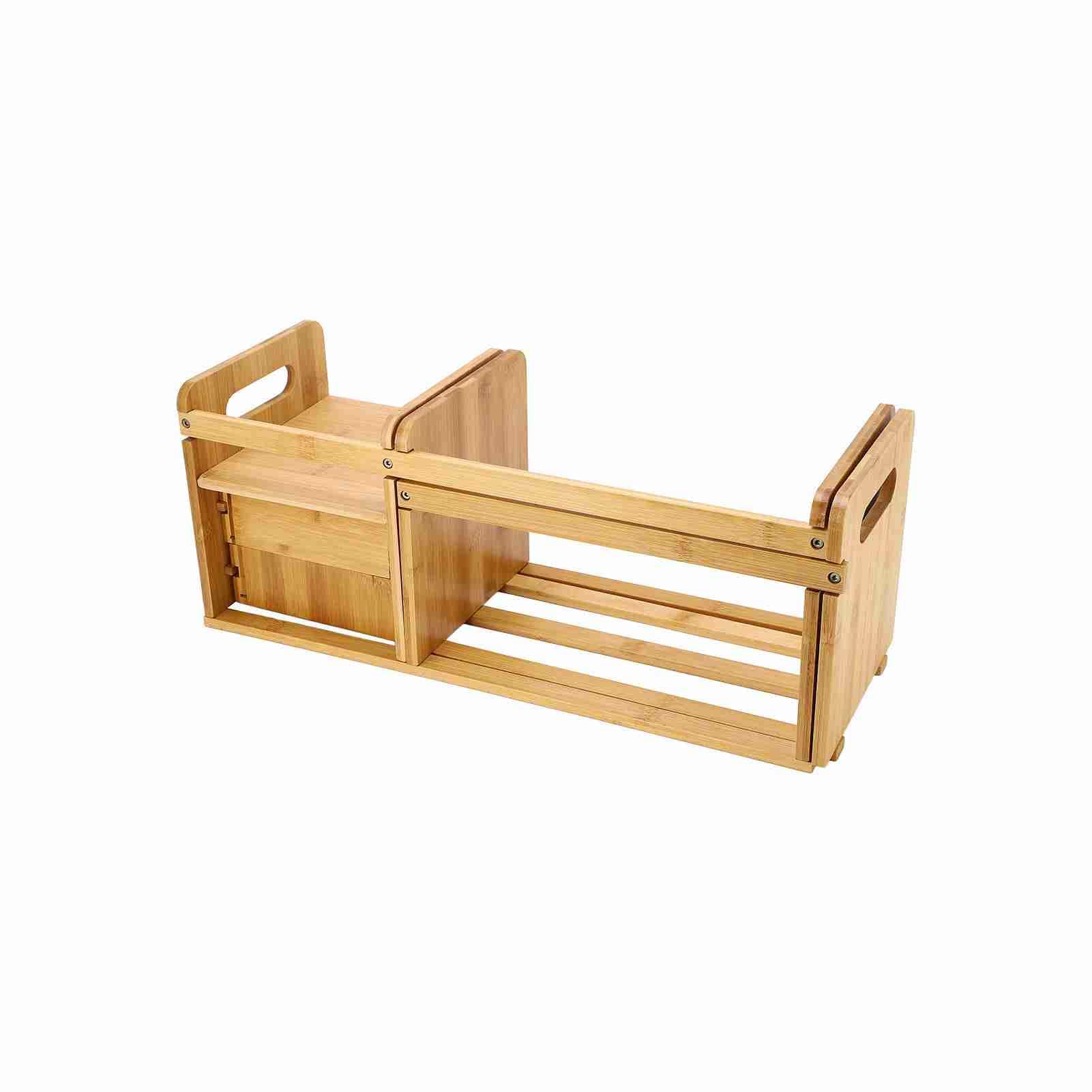Libreria da Tavolo in Legno di bambù, 2 Cassetti Espandibili | Materiale di bambù naturale, misura regolabile, organizer per libri e decorazioni