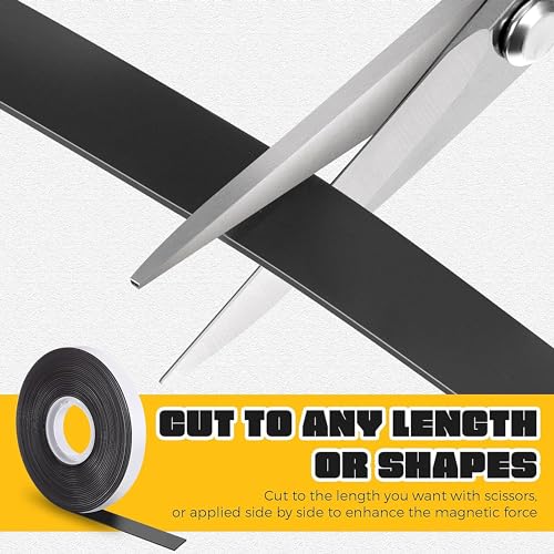 Magnetic Tape 1/2 Inch Wide with Adhesive Backing - Thick 60 mil Magnet Tape Roll to Make Sticky Magnet Strips, Strong Squares, Dots, Flexible Sheets, Cutting Own Fridge Magnets, Crafts