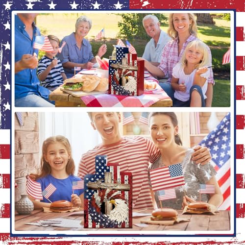 Image of Amyhill 4 Pcs 4th of July Decorations Set Wooden Patriotic Table Centerpieces Independence Day Wood Firework Fourth of July Table Signs for 250th Anniversary Home Farmhouse Decor (Pattern Style)